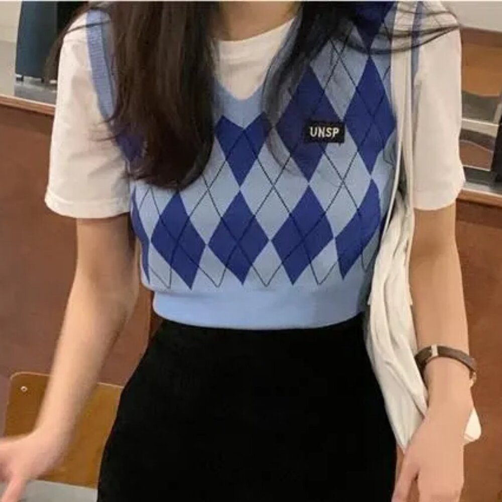 monroll - Argyle Print Knit Sweater Vest